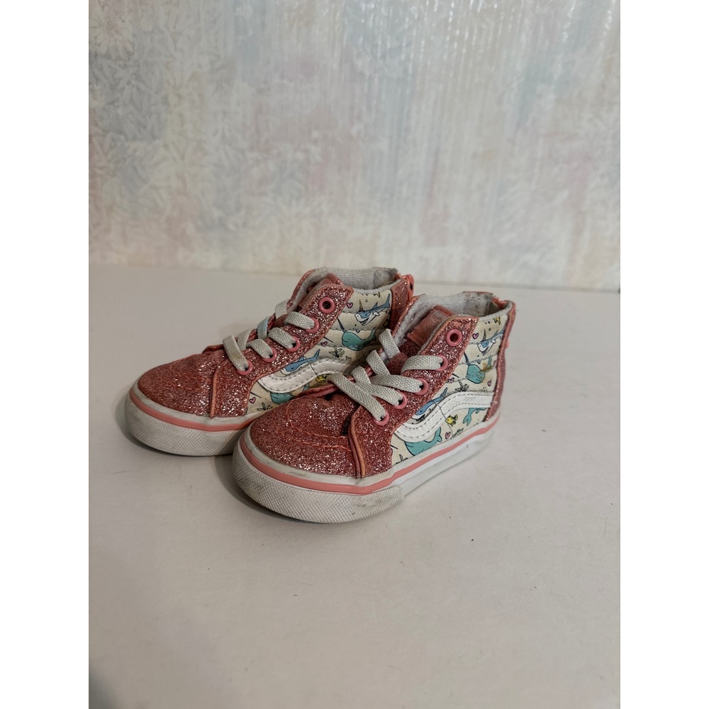 Vans Sk8-Hi Zip Toddler 5 Pink Glitter Narwhal Sea Life High Top Sneakers
